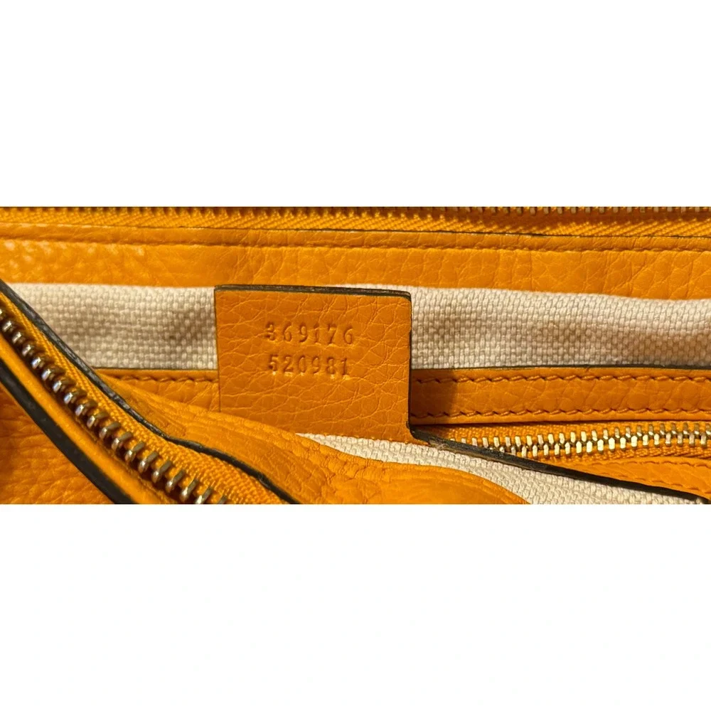 Gucci Soho Small Leather Tote Orange Pebbled Interlocking G Tassel Handbag